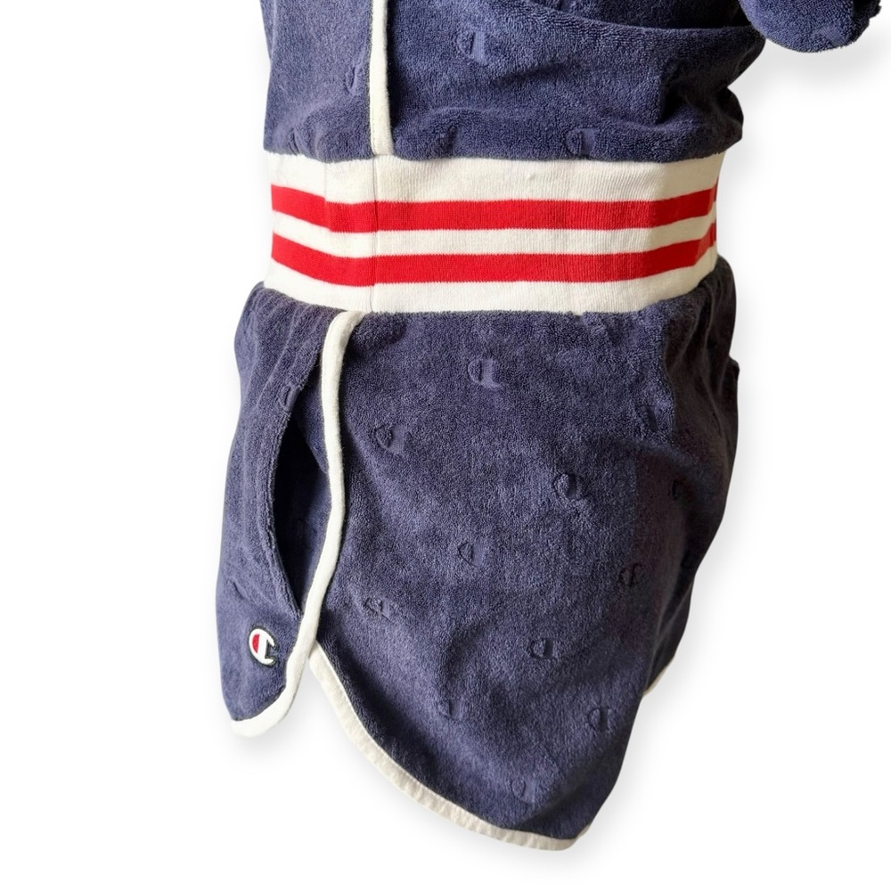 CHAMPION NWT Imperial Indigo Terry Cloth Varsity Hooded Sleeveless Romper, Small - Picture 11 of 13